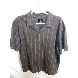 Prana Casual Shirt Men’s Size XL Gray Striped Hemp Blend Button Up Short Sleeve